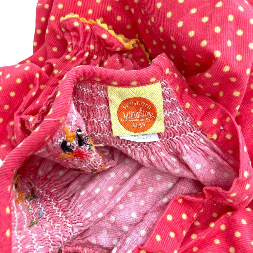 Southern Sunshine micro corduroy smocked‎ polka dot turkey bodysuit Size 6M